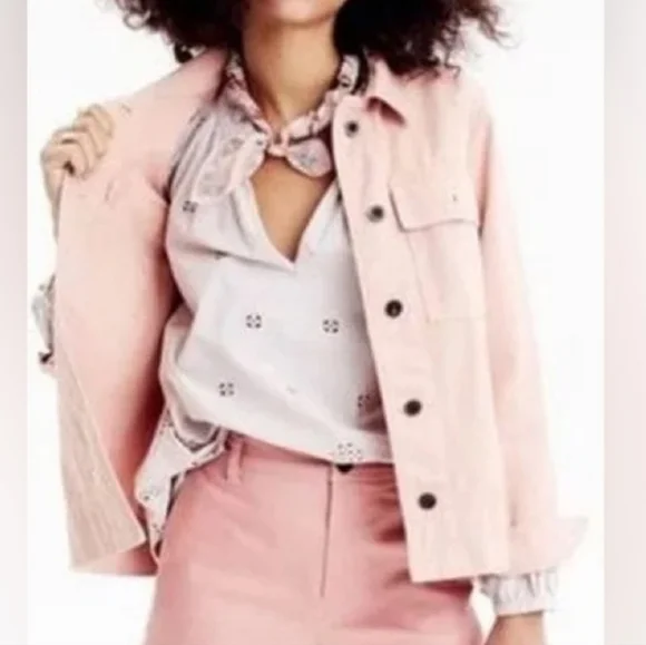 Madewell Northward Cropped Denim Jacket Blush Button Front & Cuffs Cotton Sz XXS - Picture 3 of 15